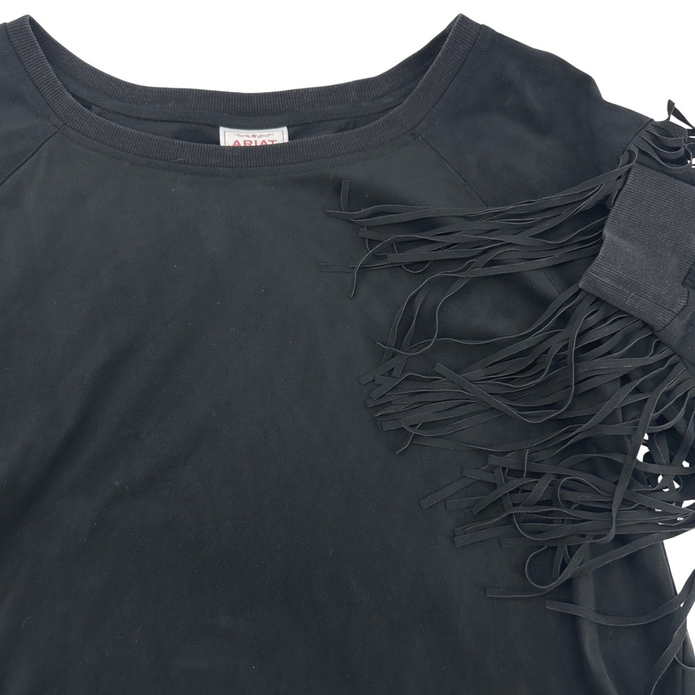 Ariat Womens XL Black Faux Suede‎ Fringed Arms Long Sleeve Top XL